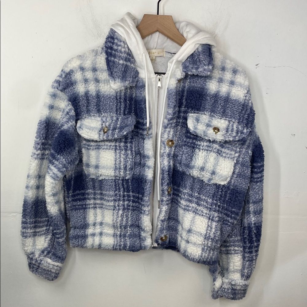 Madden Girl Plaid Sherpa Hoodie Jacket size Small Junior